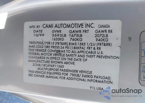 2000 Chevrolet Tracker из США, поврежденный, VIN 2CNBJ18C4Y6911263